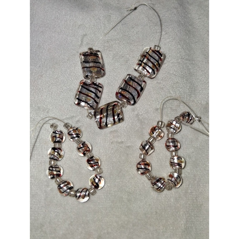 Silver Foil Lampwork Glass Bead Lot 3 Partial Strands Artisan Jewelry Making